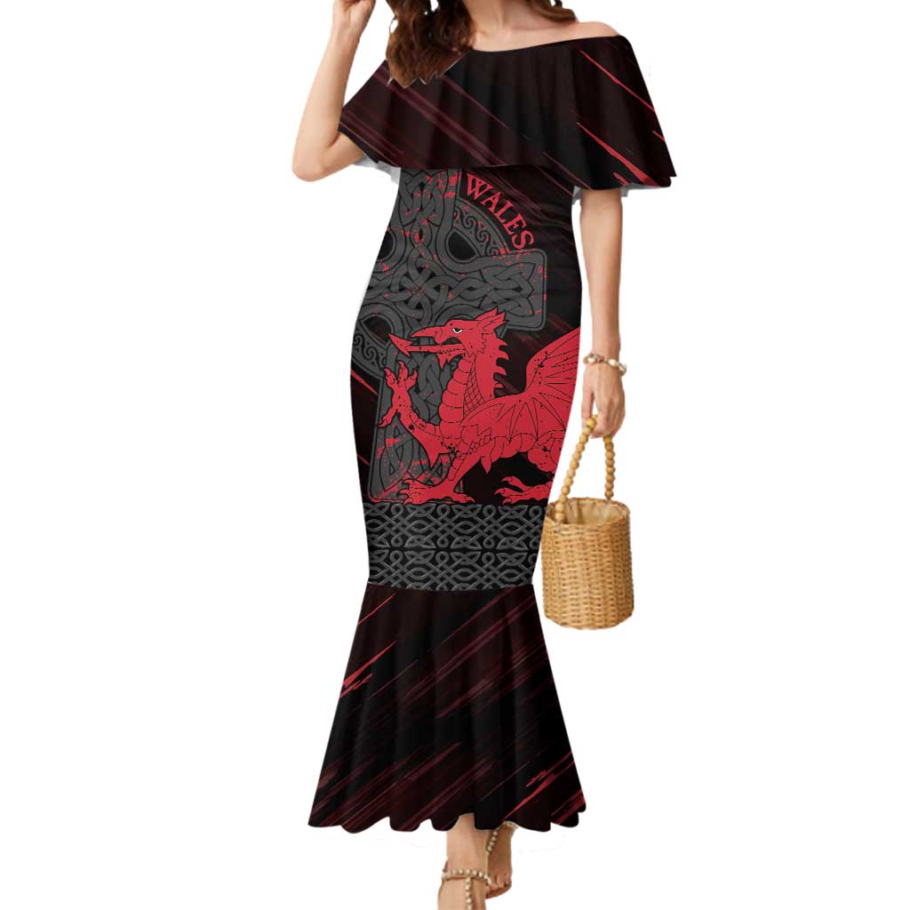 Wales Mermaid Dress Celtic Cross Welsh Red Dragon - Wonder Print Shop