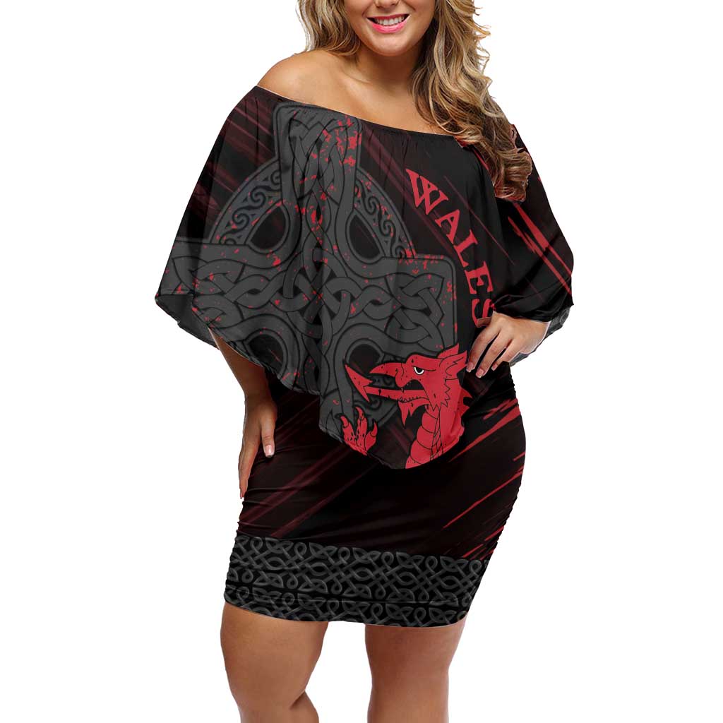 Wales Off Shoulder Short Dress Celtic Cross Welsh Red Dragon - Wonder Print Shop
