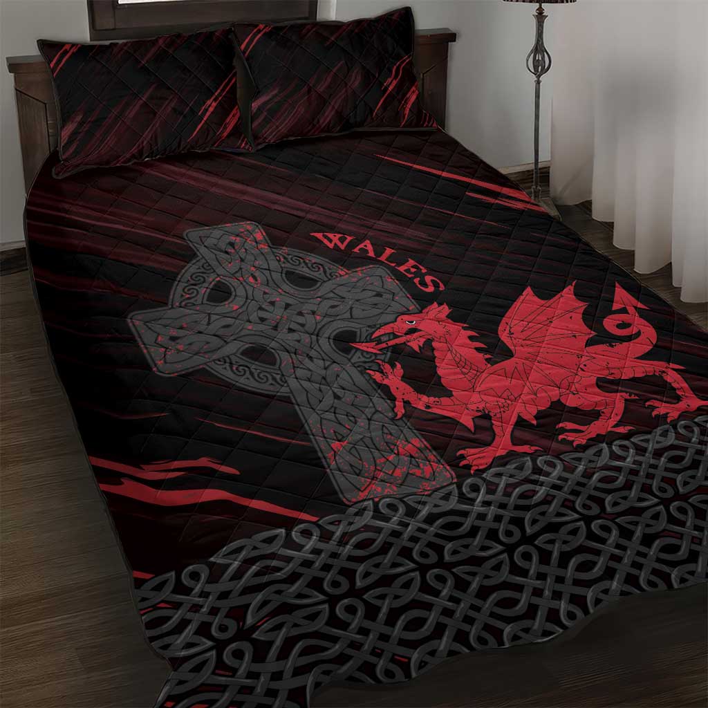 Wales Quilt Bed Set Celtic Cross Welsh Red Dragon - Wonder Print Shop