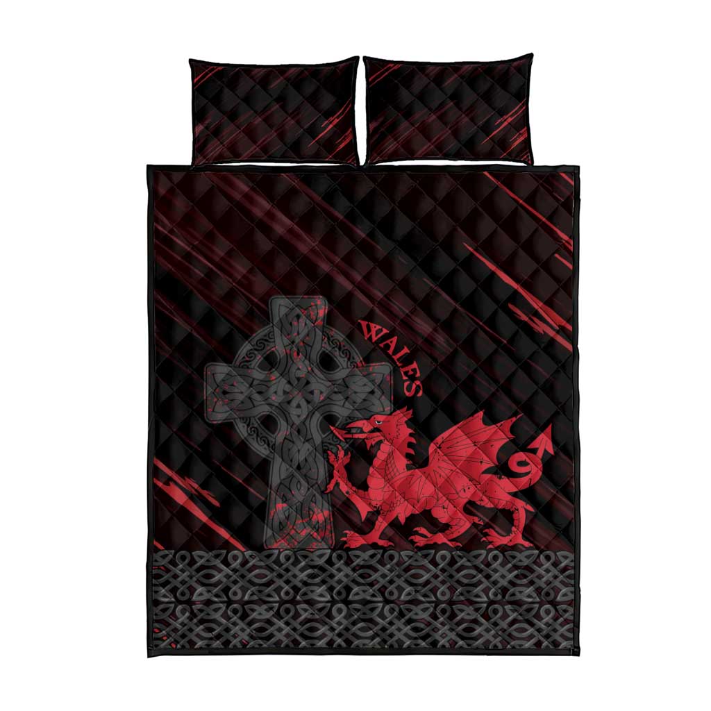Wales Quilt Bed Set Celtic Cross Welsh Red Dragon - Wonder Print Shop