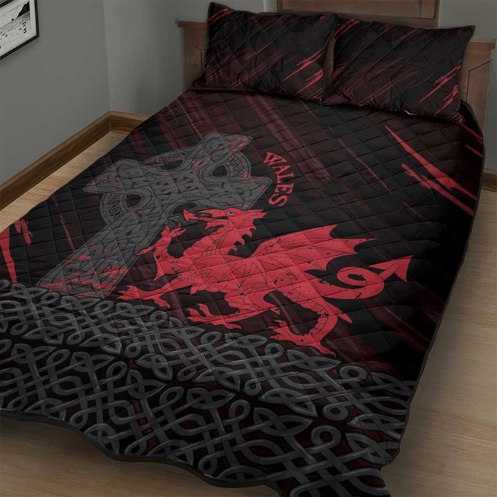 Wales Quilt Bed Set Celtic Cross Welsh Red Dragon - Wonder Print Shop