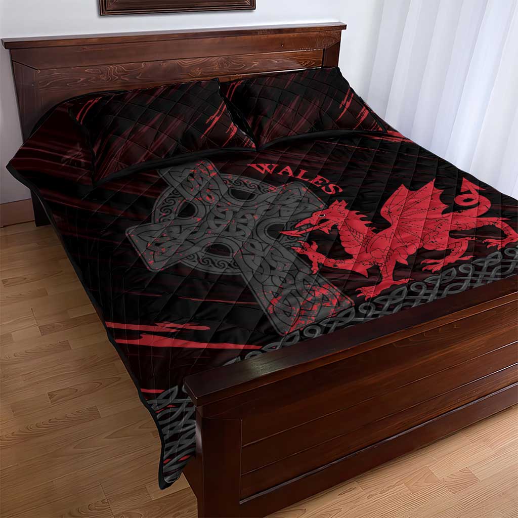 Wales Quilt Bed Set Celtic Cross Welsh Red Dragon - Wonder Print Shop