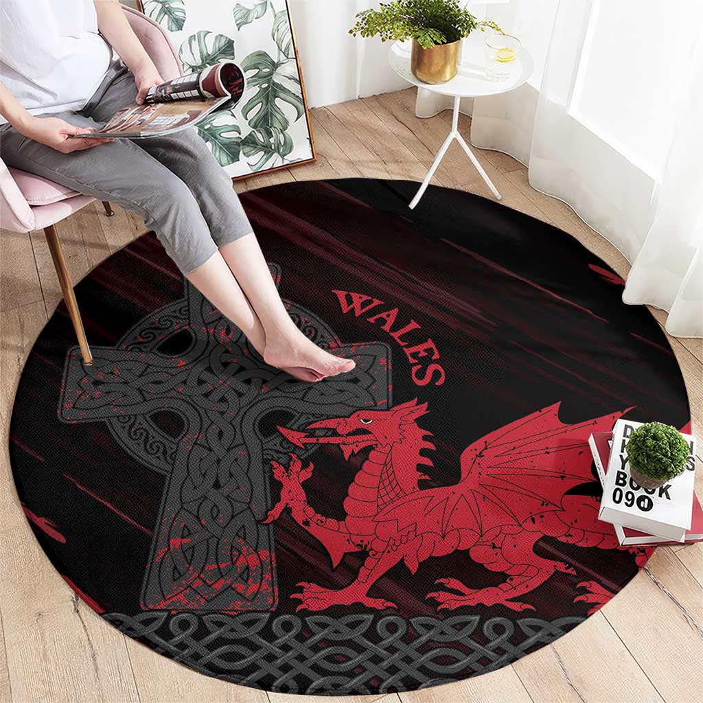 Wales Round Carpet Celtic Cross Welsh Red Dragon - Wonder Print Shop