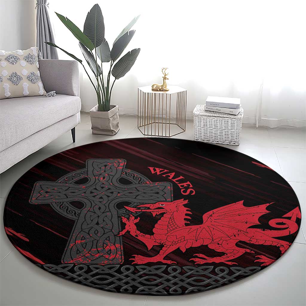 Wales Round Carpet Celtic Cross Welsh Red Dragon - Wonder Print Shop