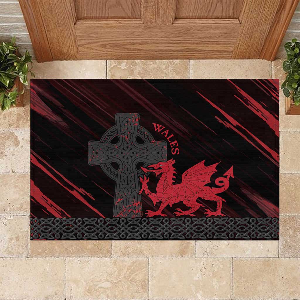 Wales Rubber Doormat Celtic Cross Welsh Red Dragon - Wonder Print Shop