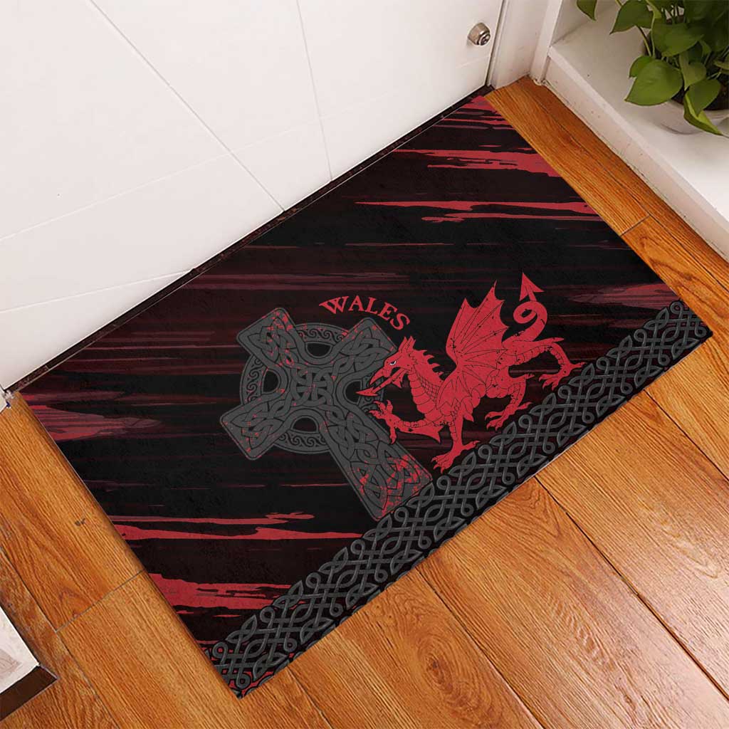 Wales Rubber Doormat Celtic Cross Welsh Red Dragon - Wonder Print Shop