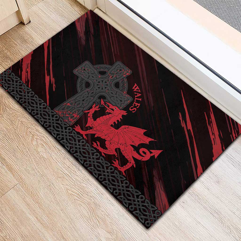 Wales Rubber Doormat Celtic Cross Welsh Red Dragon - Wonder Print Shop