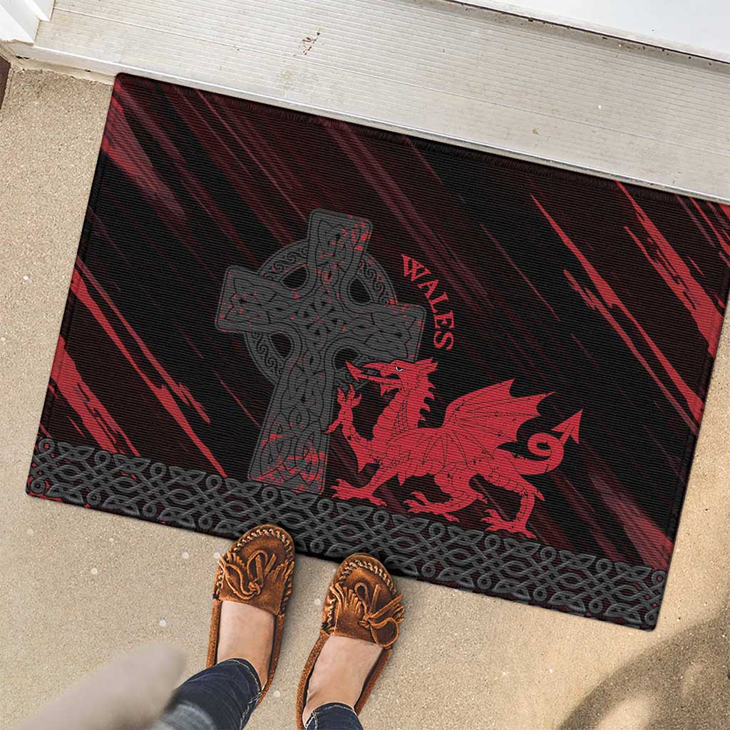 Wales Rubber Doormat Celtic Cross Welsh Red Dragon - Wonder Print Shop