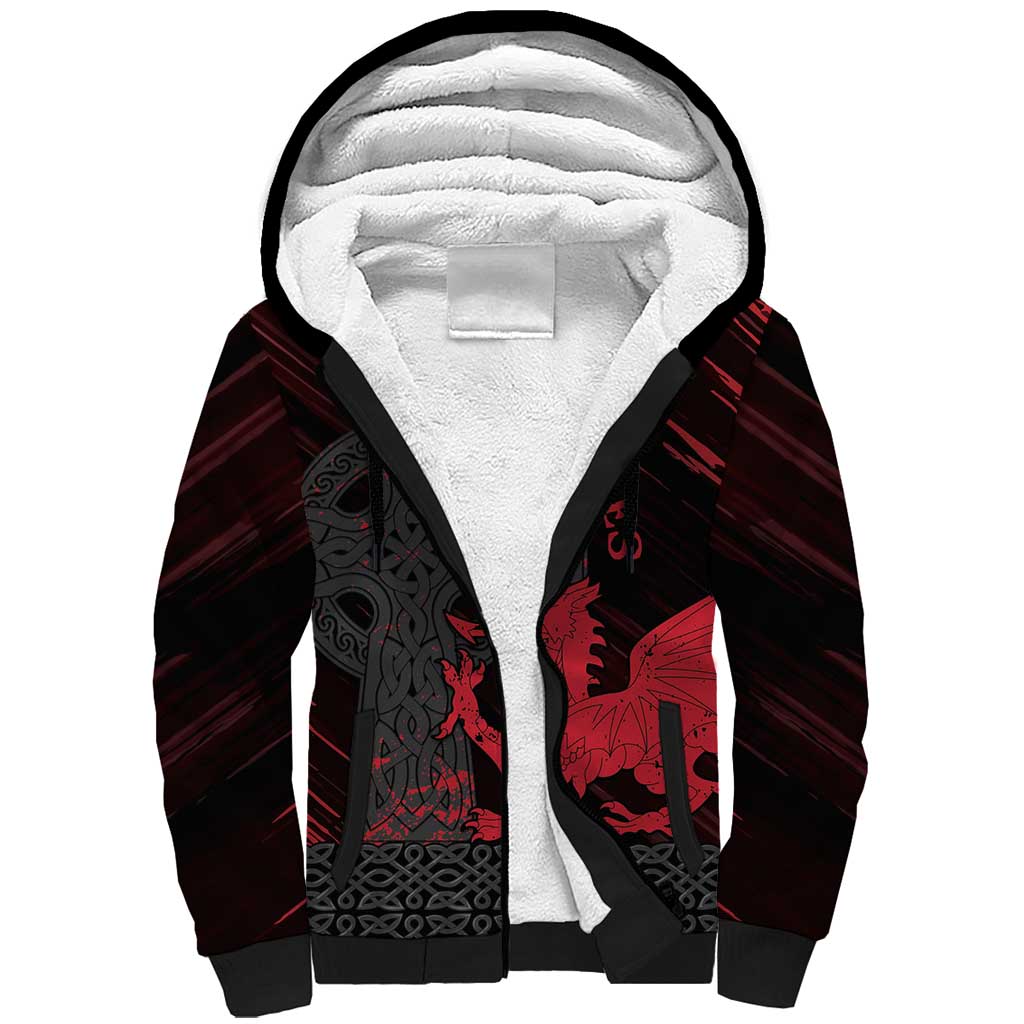 Wales Sherpa Hoodie Celtic Cross Welsh Red Dragon - Wonder Print Shop