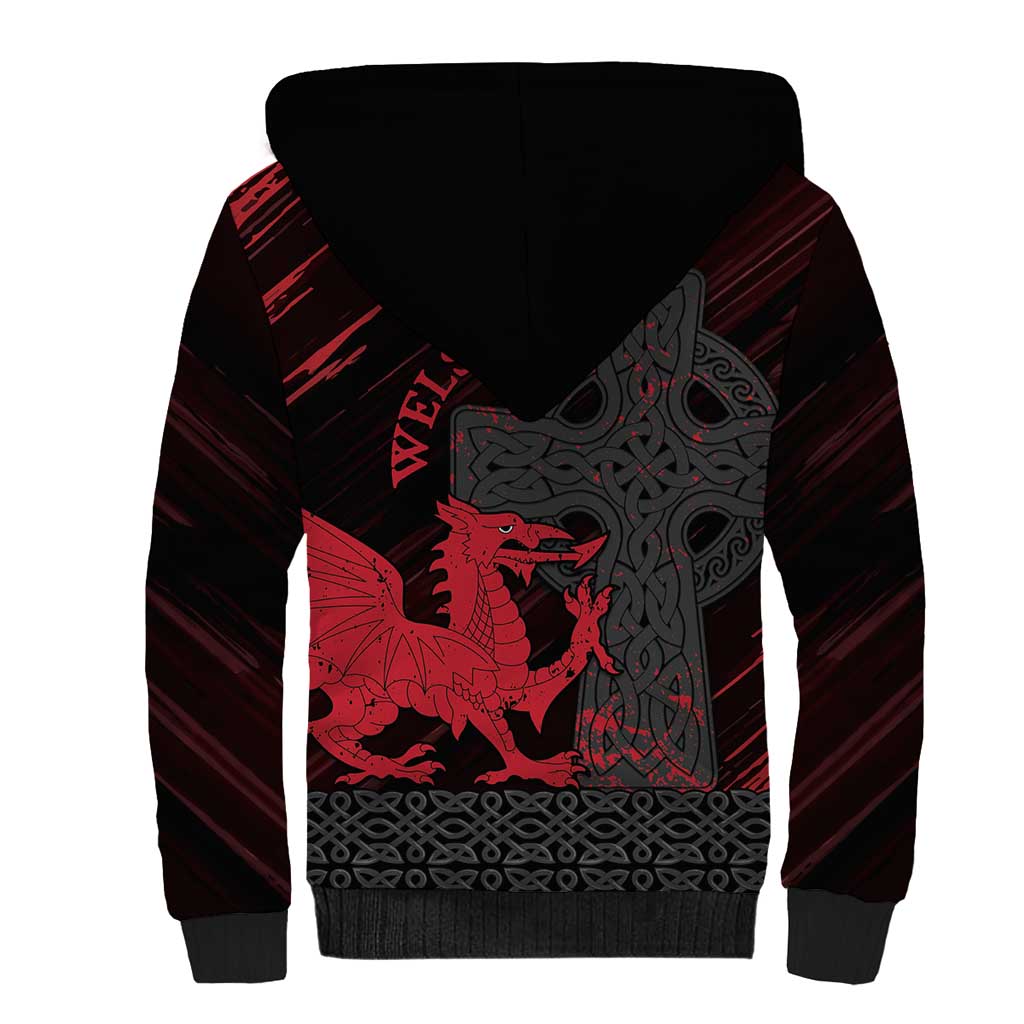 Wales Sherpa Hoodie Celtic Cross Welsh Red Dragon - Wonder Print Shop