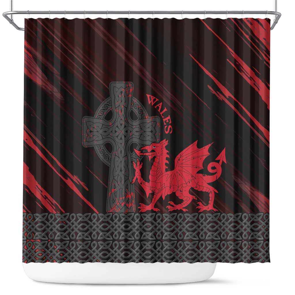 Wales Shower Curtain Celtic Cross Welsh Red Dragon - Wonder Print Shop