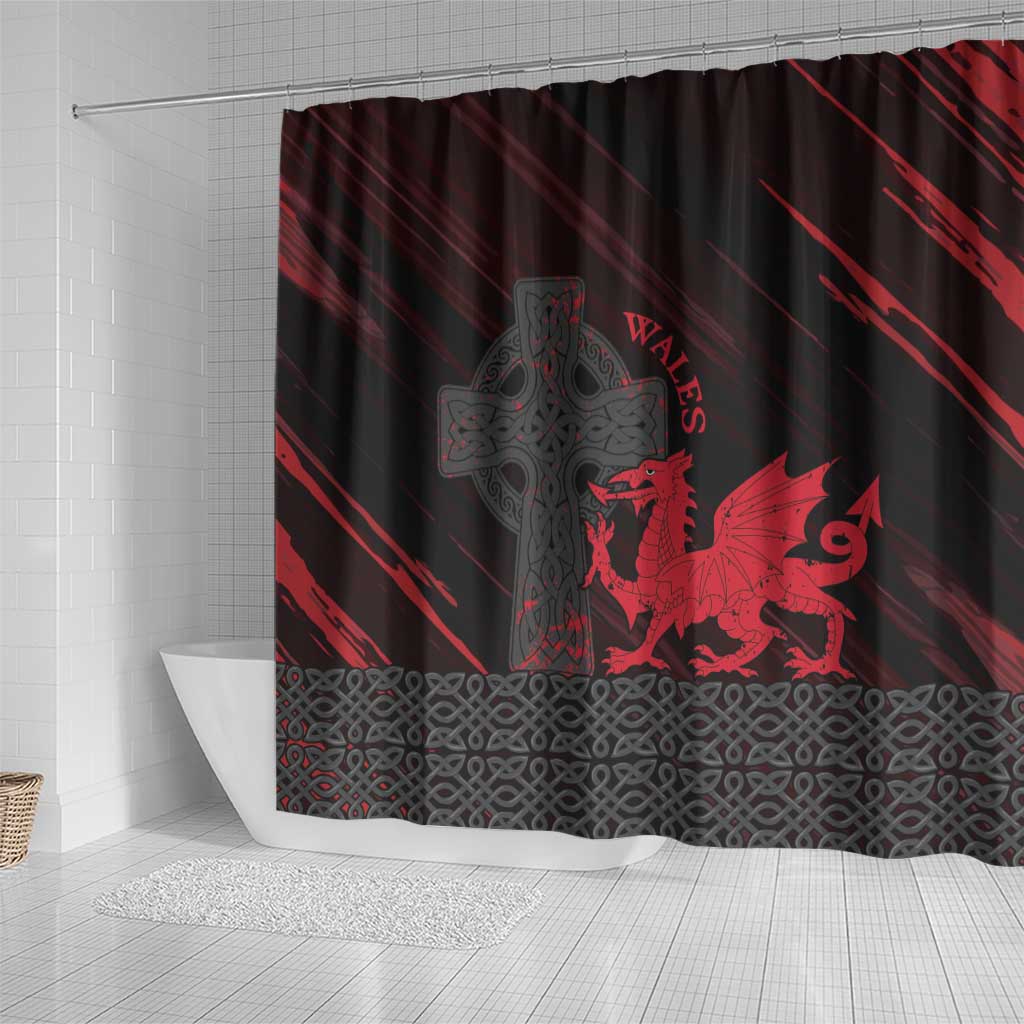 Wales Shower Curtain Celtic Cross Welsh Red Dragon - Wonder Print Shop