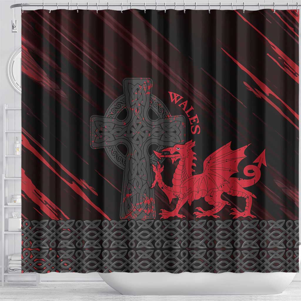Wales Shower Curtain Celtic Cross Welsh Red Dragon - Wonder Print Shop