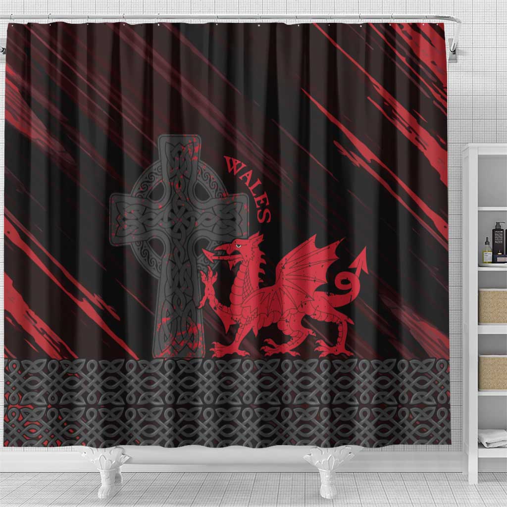 Wales Shower Curtain Celtic Cross Welsh Red Dragon - Wonder Print Shop