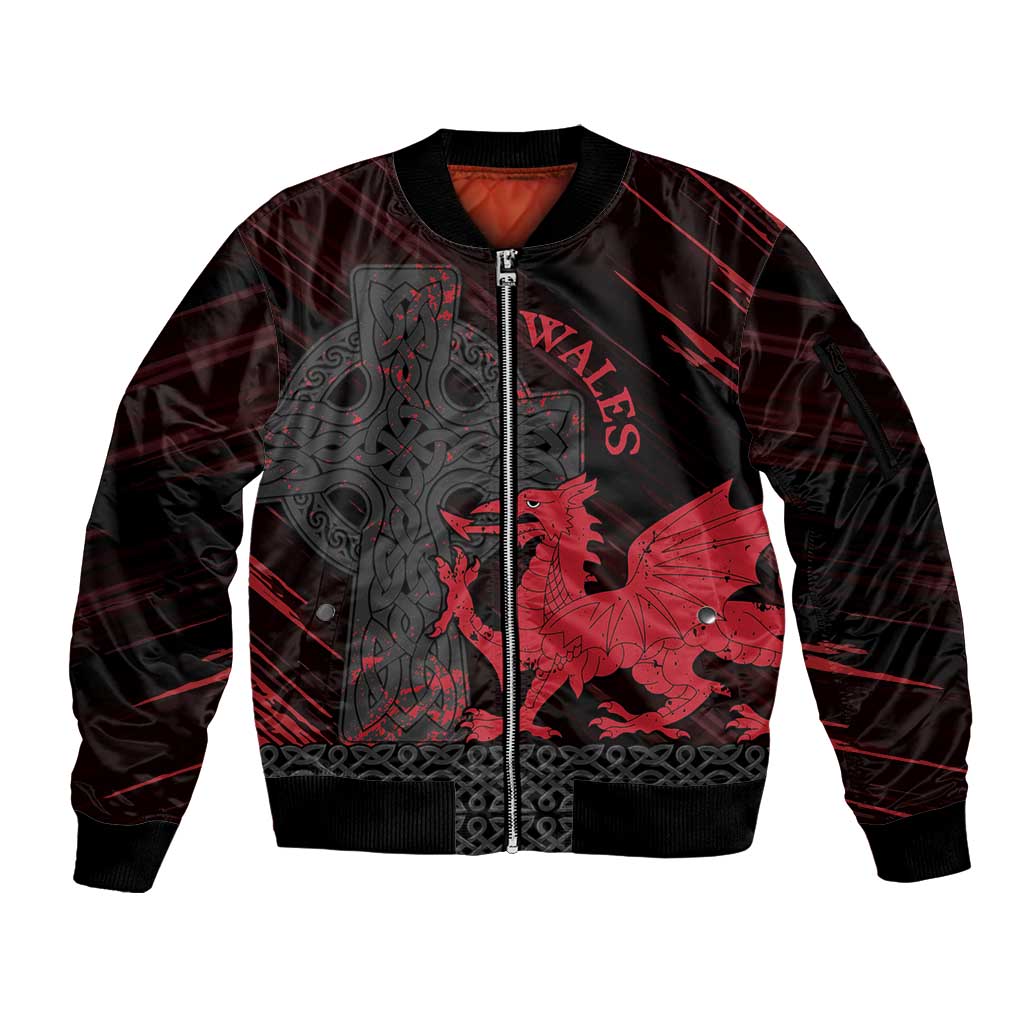 Wales Sleeve Zip Bomber Jacket Celtic Cross Welsh Red Dragon - Wonder Print Shop