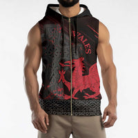 Wales Sleeveless Zip Hoodie Celtic Cross Welsh Red Dragon - Wonder Print Shop