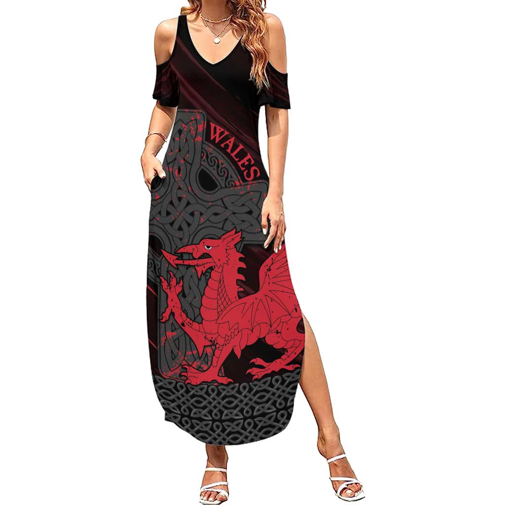 Wales Summer Maxi Dress Celtic Cross Welsh Red Dragon - Wonder Print Shop