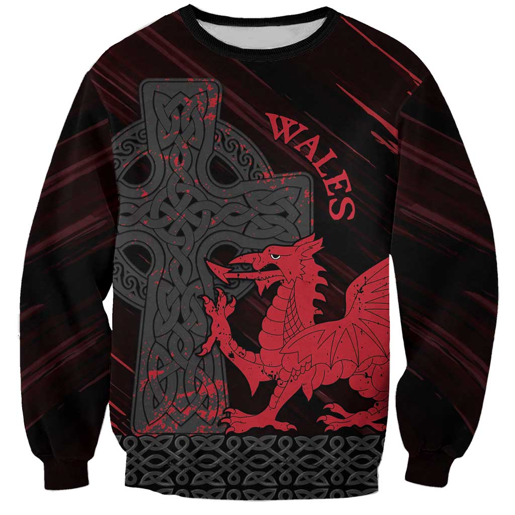 Wales Sweatshirt Celtic Cross Welsh Red Dragon - Wonder Print Shop