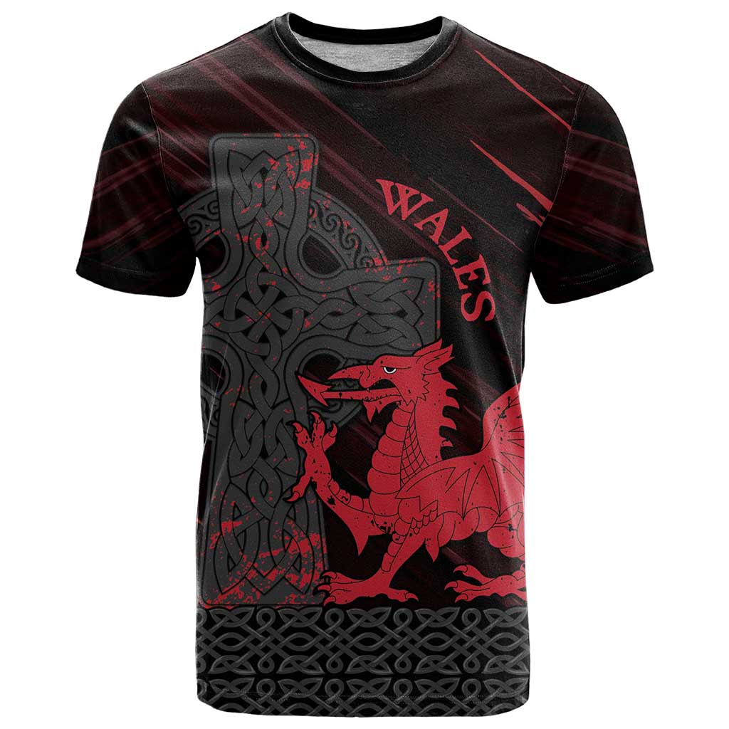 Wales T Shirt Celtic Cross Welsh Red Dragon - Wonder Print Shop