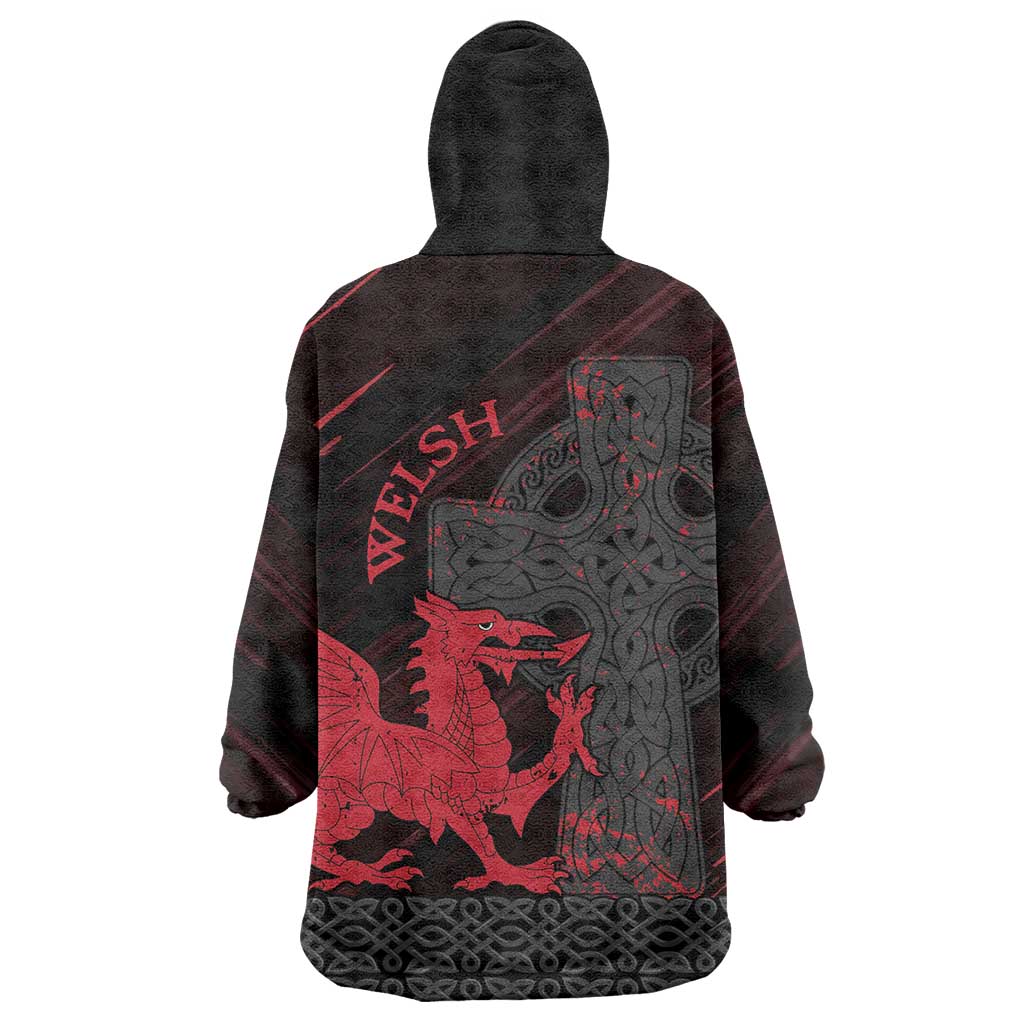 Wales Wearable Blanket Hoodie Celtic Cross Welsh Red Dragon - Wonder Print Shop