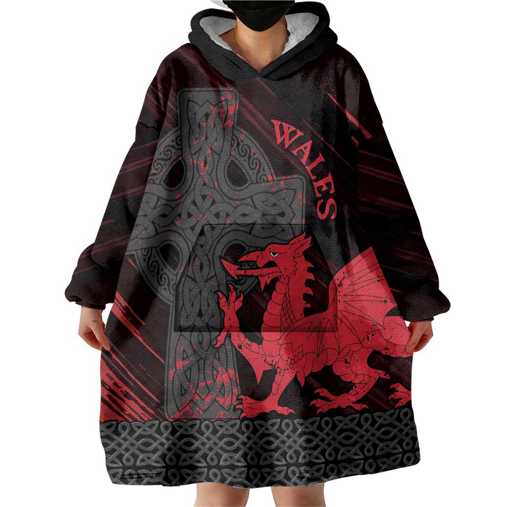 Wales Wearable Blanket Hoodie Celtic Cross Welsh Red Dragon - Wonder Print Shop