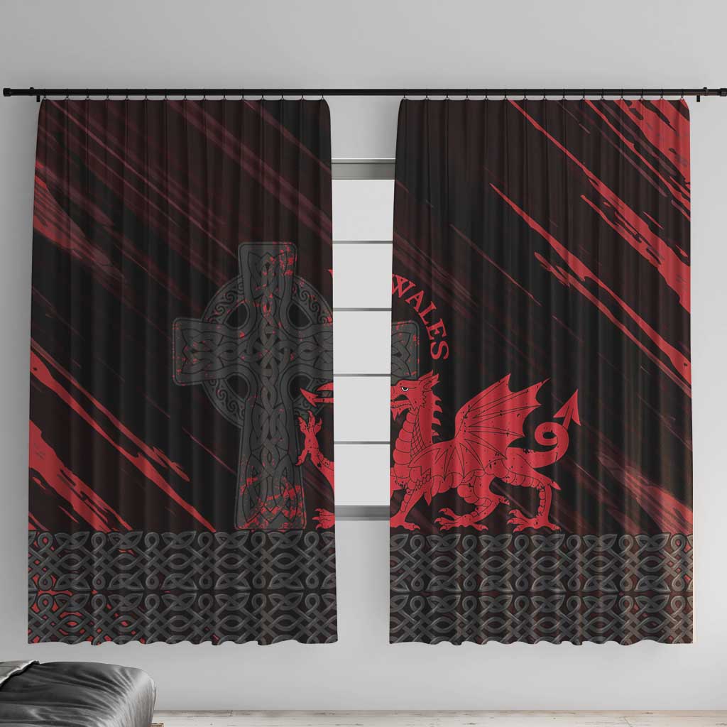 Wales Window Curtain Celtic Cross Welsh Red Dragon - Wonder Print Shop