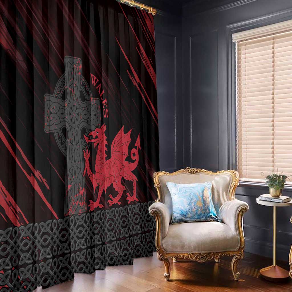 Wales Window Curtain Celtic Cross Welsh Red Dragon - Wonder Print Shop