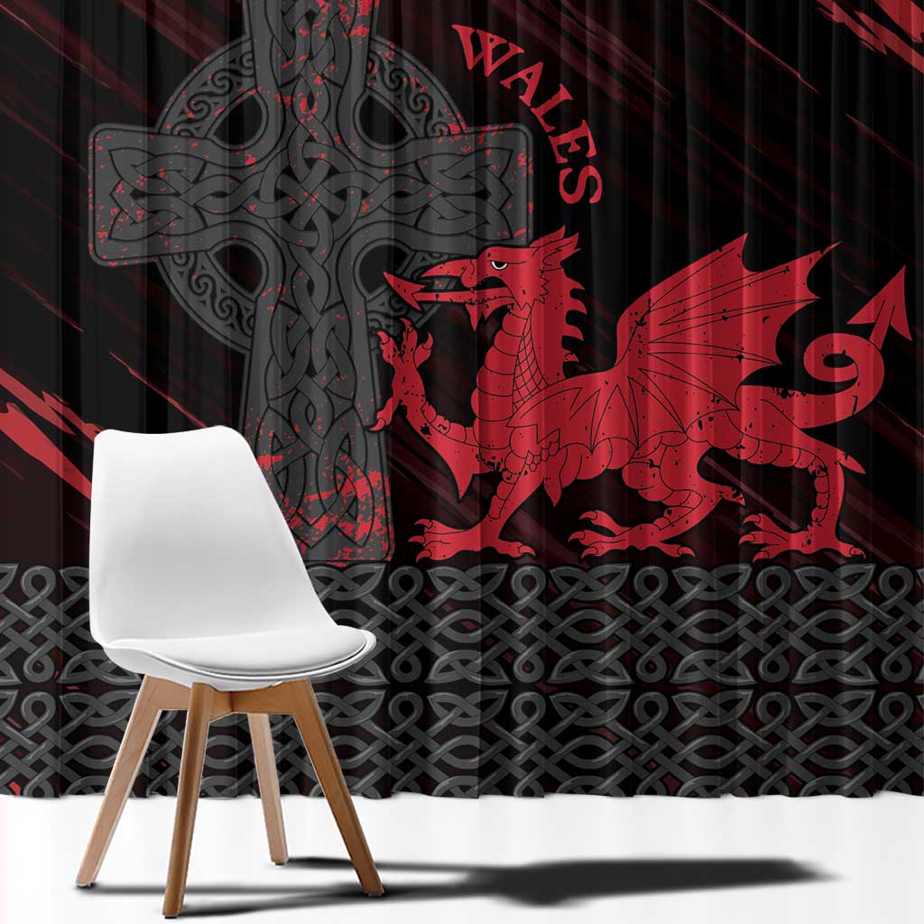 Wales Window Curtain Celtic Cross Welsh Red Dragon - Wonder Print Shop