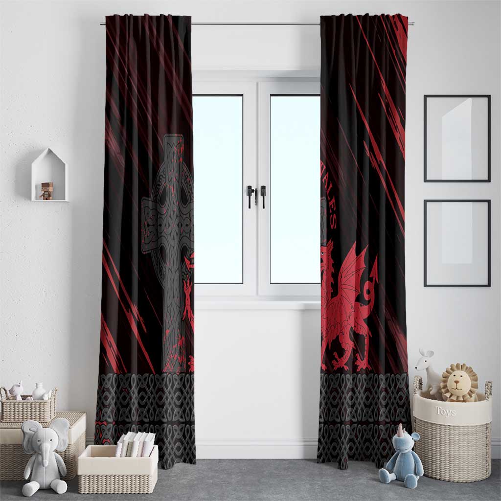 Wales Window Curtain Celtic Cross Welsh Red Dragon - Wonder Print Shop