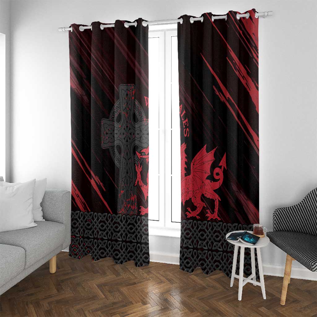 Wales Window Curtain Celtic Cross Welsh Red Dragon - Wonder Print Shop
