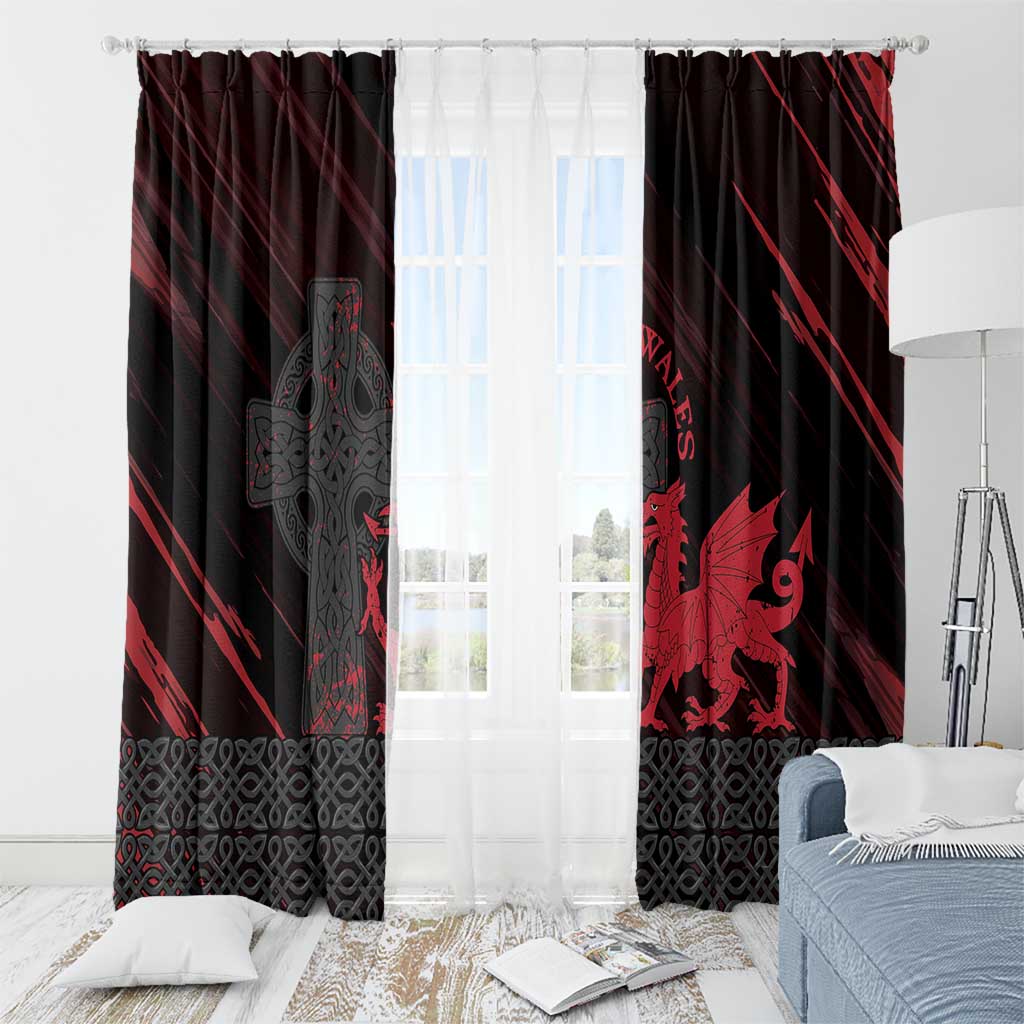 Wales Window Curtain Celtic Cross Welsh Red Dragon - Wonder Print Shop