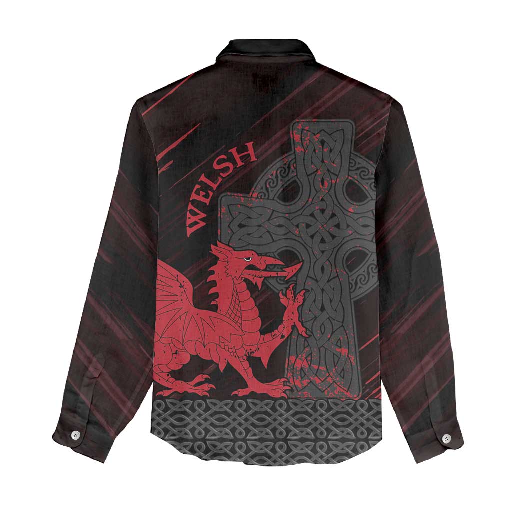 Wales Women Casual Shirt Celtic Cross Welsh Red Dragon - Wonder Print Shop
