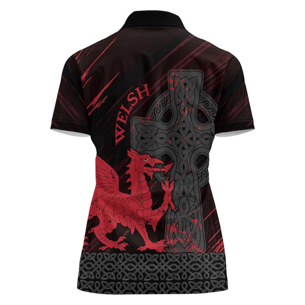 Wales Women Polo Shirt Celtic Cross Welsh Red Dragon - Wonder Print Shop