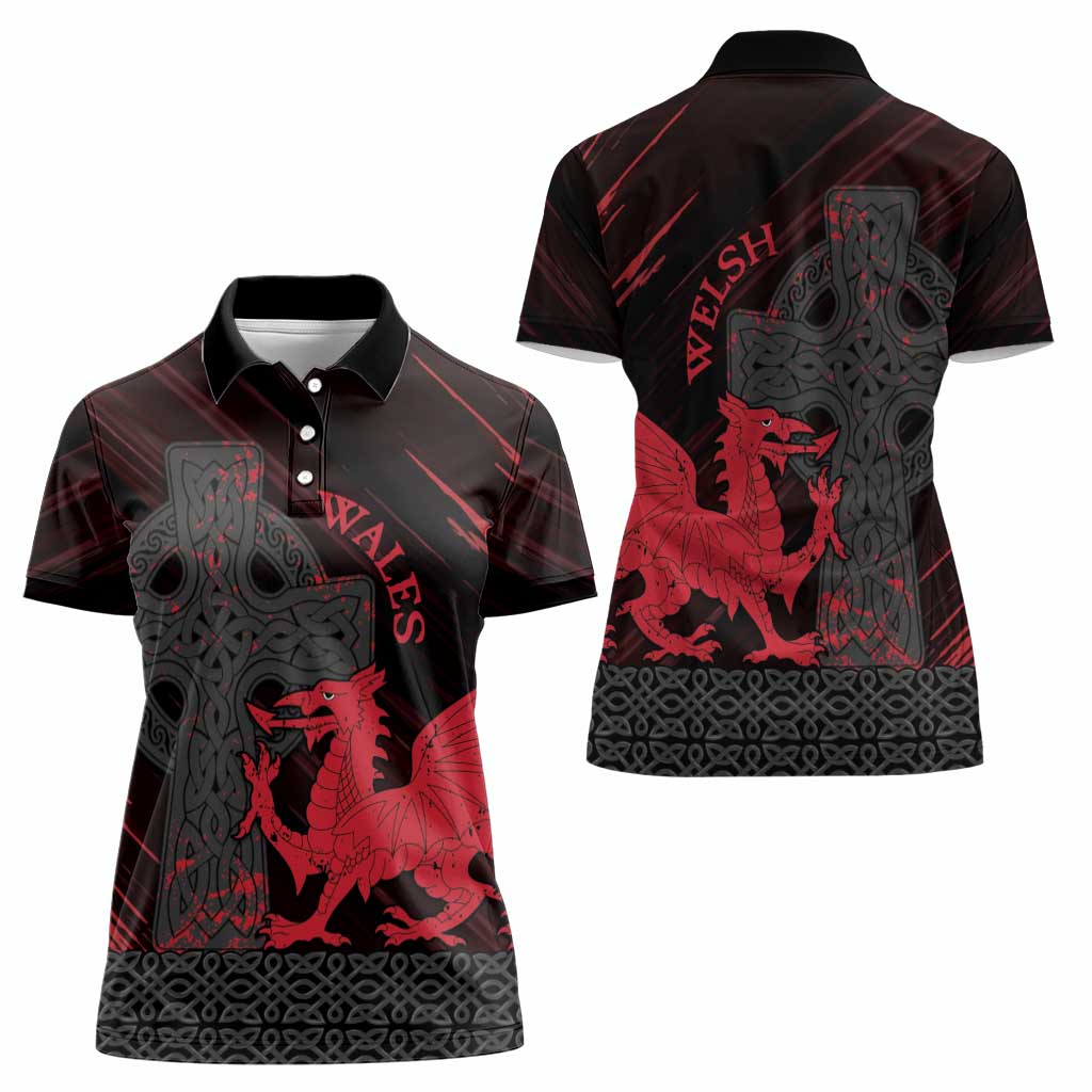 Wales Women Polo Shirt Celtic Cross Welsh Red Dragon - Wonder Print Shop
