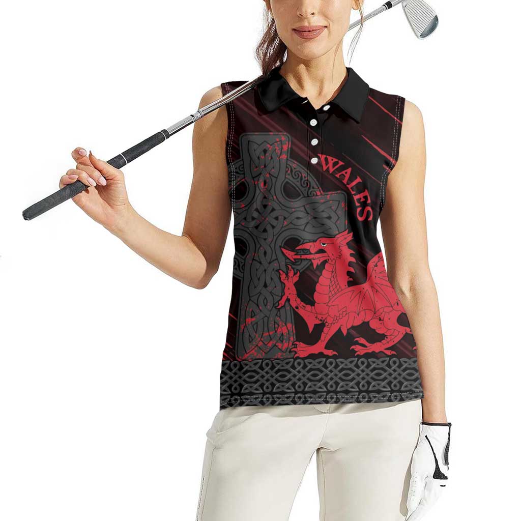 Wales Women Sleeveless Polo Shirt Celtic Cross Welsh Red Dragon - Wonder Print Shop