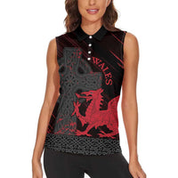 Wales Women Sleeveless Polo Shirt Celtic Cross Welsh Red Dragon - Wonder Print Shop