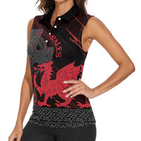 Wales Women Sleeveless Polo Shirt Celtic Cross Welsh Red Dragon - Wonder Print Shop