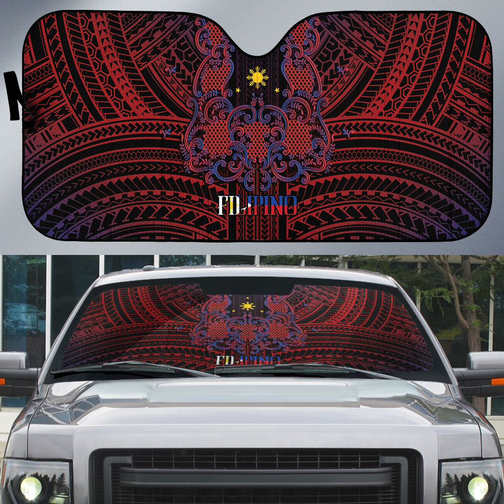 Filipino Barong Tagalog Inspired Auto Sun Shade Mabuhay Philippines Festival Polynesian Pattern