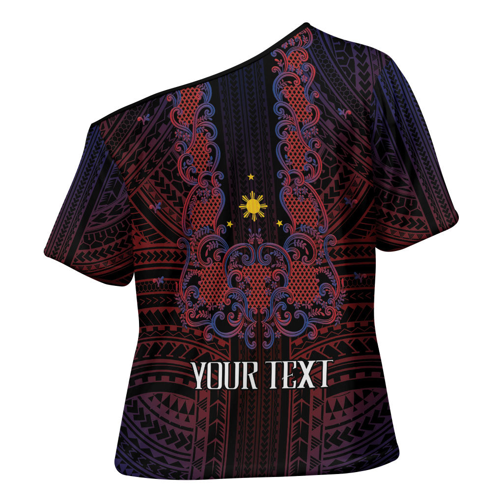 Filipino Barong Tagalog Inspired Personalised Cross Shoulder Shirt Mabuhay Philippines Festival Polynesian Pattern
