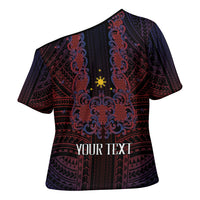 Filipino Barong Tagalog Inspired Personalised Cross Shoulder Shirt Mabuhay Philippines Festival Polynesian Pattern