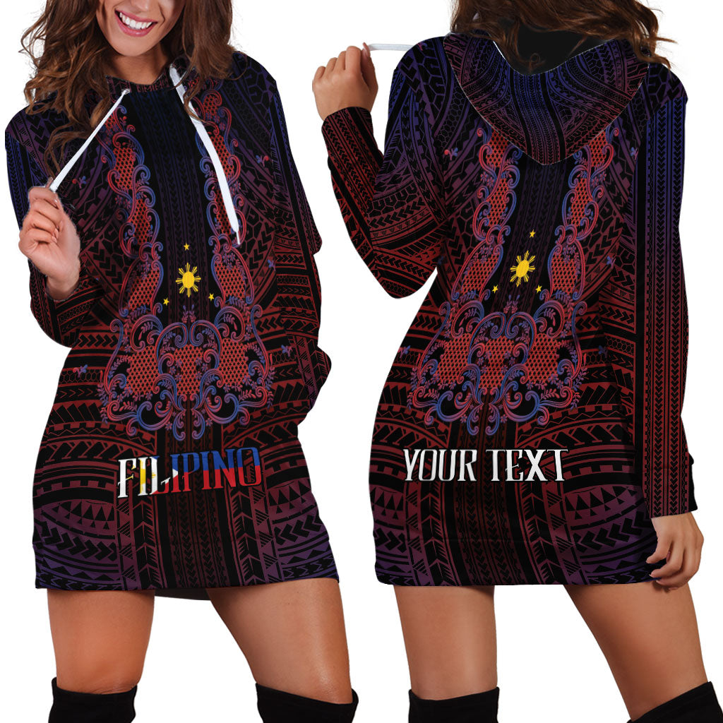 Filipino Barong Tagalog Inspired Personalised Hoodie Dress Mabuhay Philippines Festival Polynesian Pattern