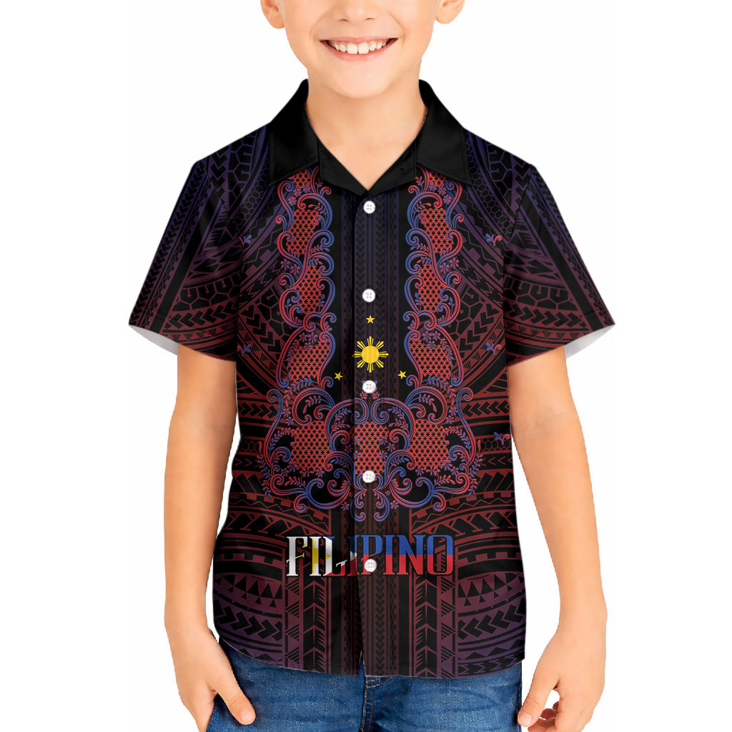 Filipino Barong Tagalog Inspired Personalised Kid Hawaiian Shirt Mabuhay Philippines Festival Polynesian Pattern