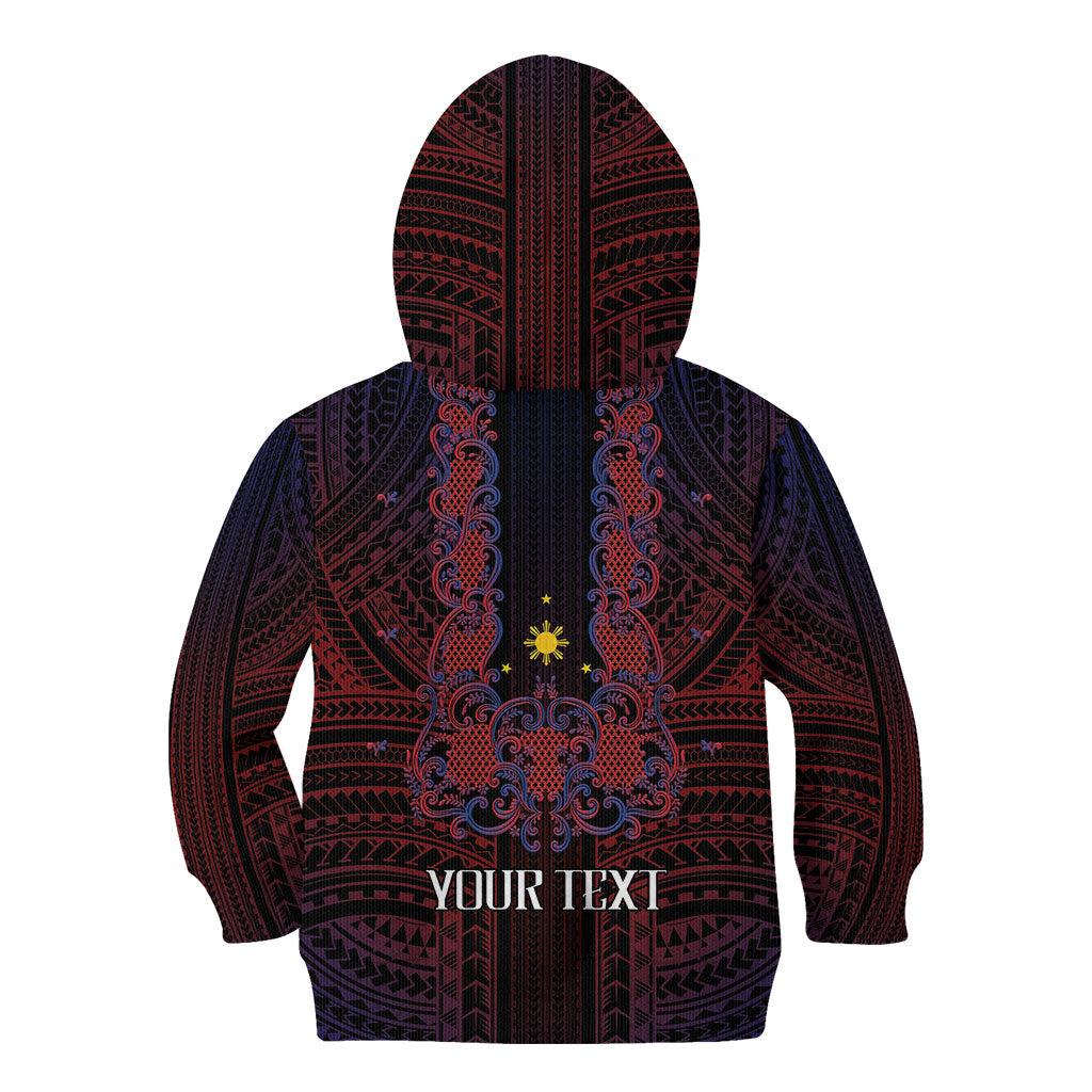 Filipino Barong Tagalog Inspired Personalised Kid Hoodie Mabuhay Philippines Festival Polynesian Pattern