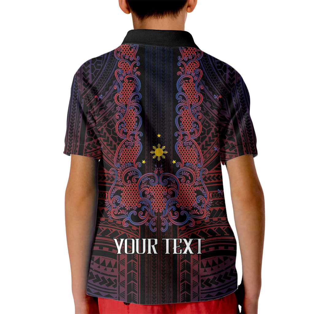 Filipino Barong Tagalog Inspired Personalised Kid Polo Shirt Mabuhay Philippines Festival Polynesian Pattern