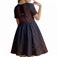 Filipino Barong Tagalog Inspired Personalised Kid Short Sleeve Dress Mabuhay Philippines Festival Polynesian Pattern