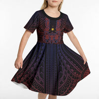 Filipino Barong Tagalog Inspired Personalised Kid Short Sleeve Dress Mabuhay Philippines Festival Polynesian Pattern
