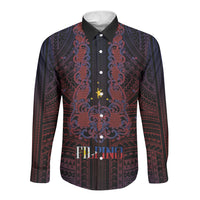 Filipino Barong Tagalog Inspired Personalised Long Sleeve Button Shirt Mabuhay Philippines Festival Polynesian Pattern