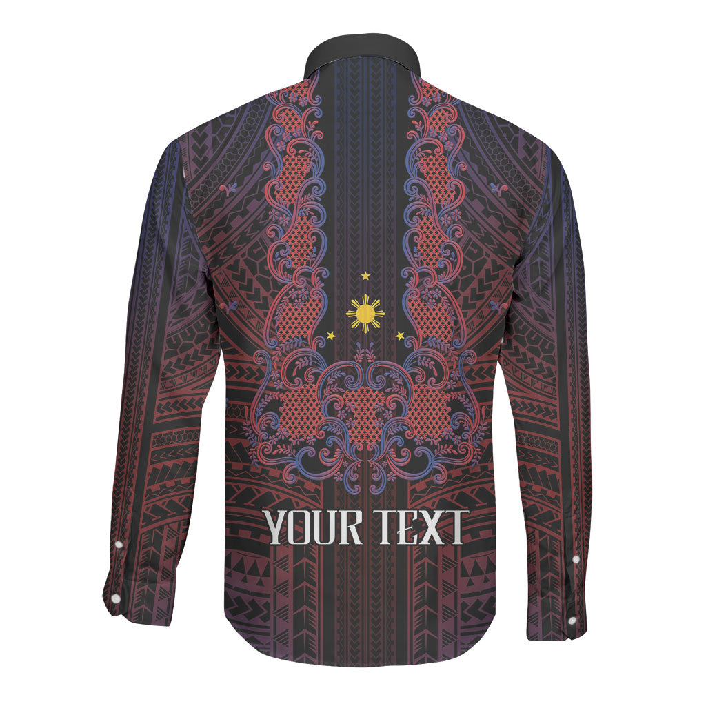 Filipino Barong Tagalog Inspired Personalised Long Sleeve Button Shirt Mabuhay Philippines Festival Polynesian Pattern