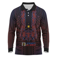 Filipino Barong Tagalog Inspired Personalised Long Sleeve Polo Shirt Mabuhay Philippines Festival Polynesian Pattern