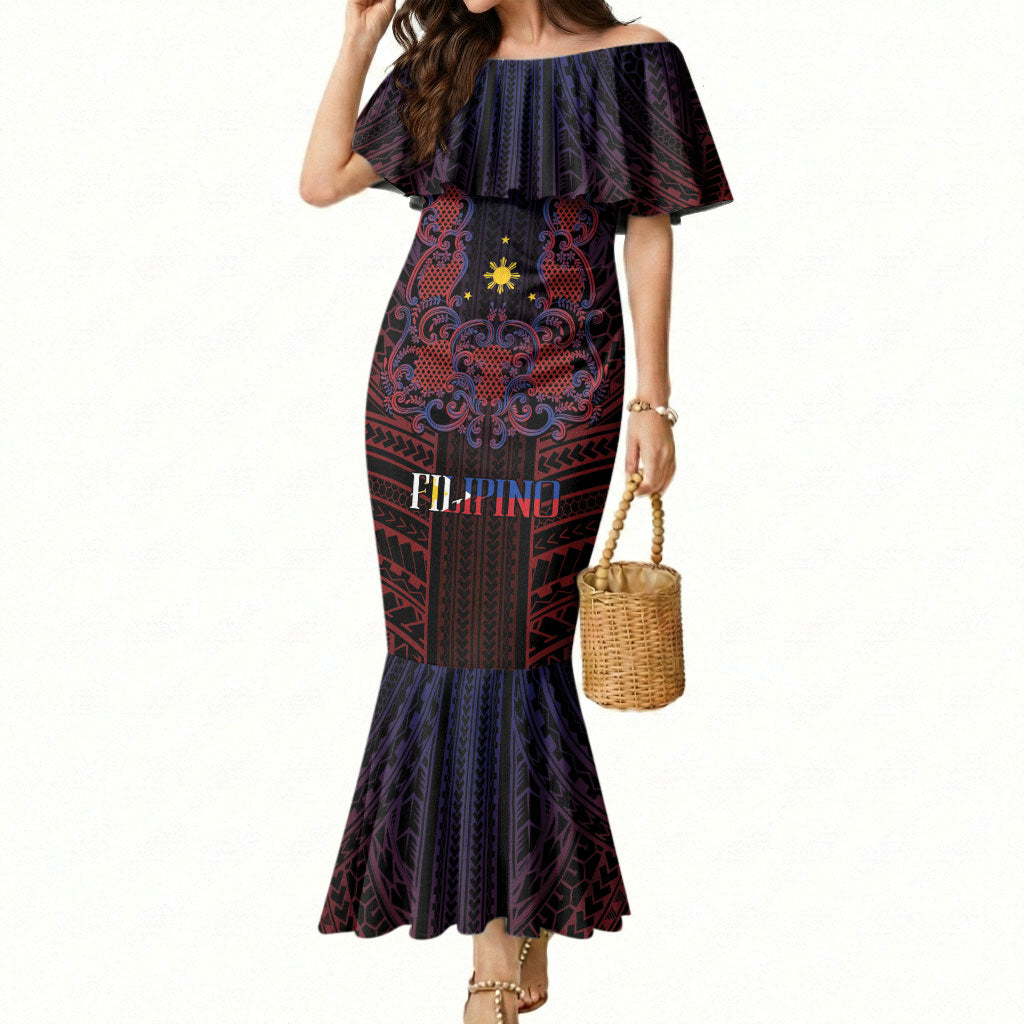 Filipino Barong Tagalog Inspired Personalised Mermaid Dress Mabuhay Philippines Festival Polynesian Pattern